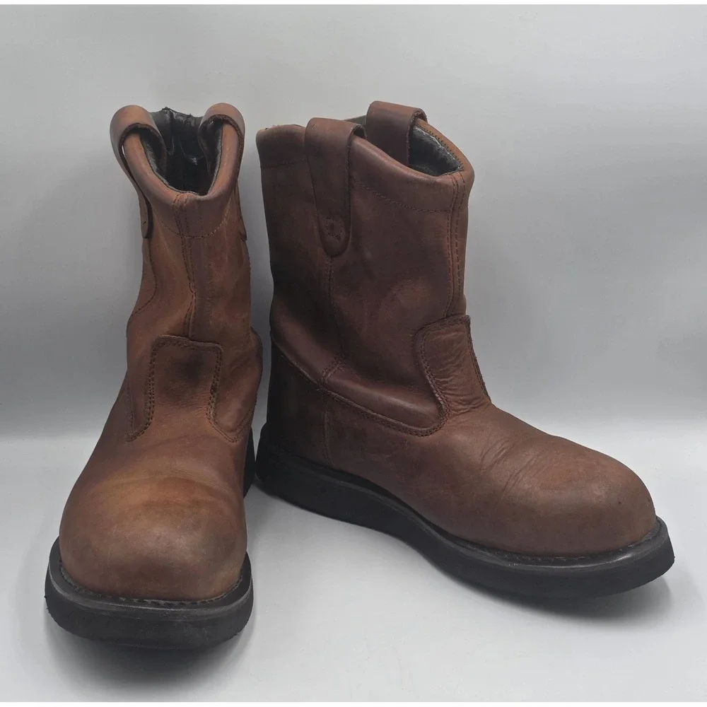 Brahma Hutch II Leather Steel Toe Work Boots Mid Calf Brown Mens 8.5 Wide Safety